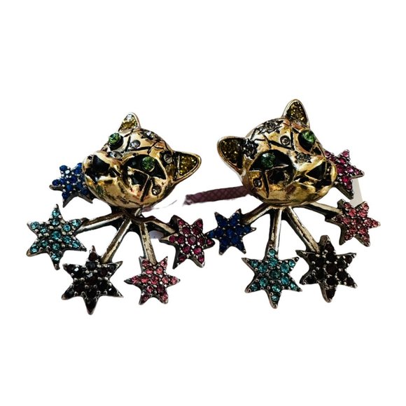 Cool Betsey Johnson kittens earrings with starburst sprays gold-tone NWT - Picture 4 of 4
